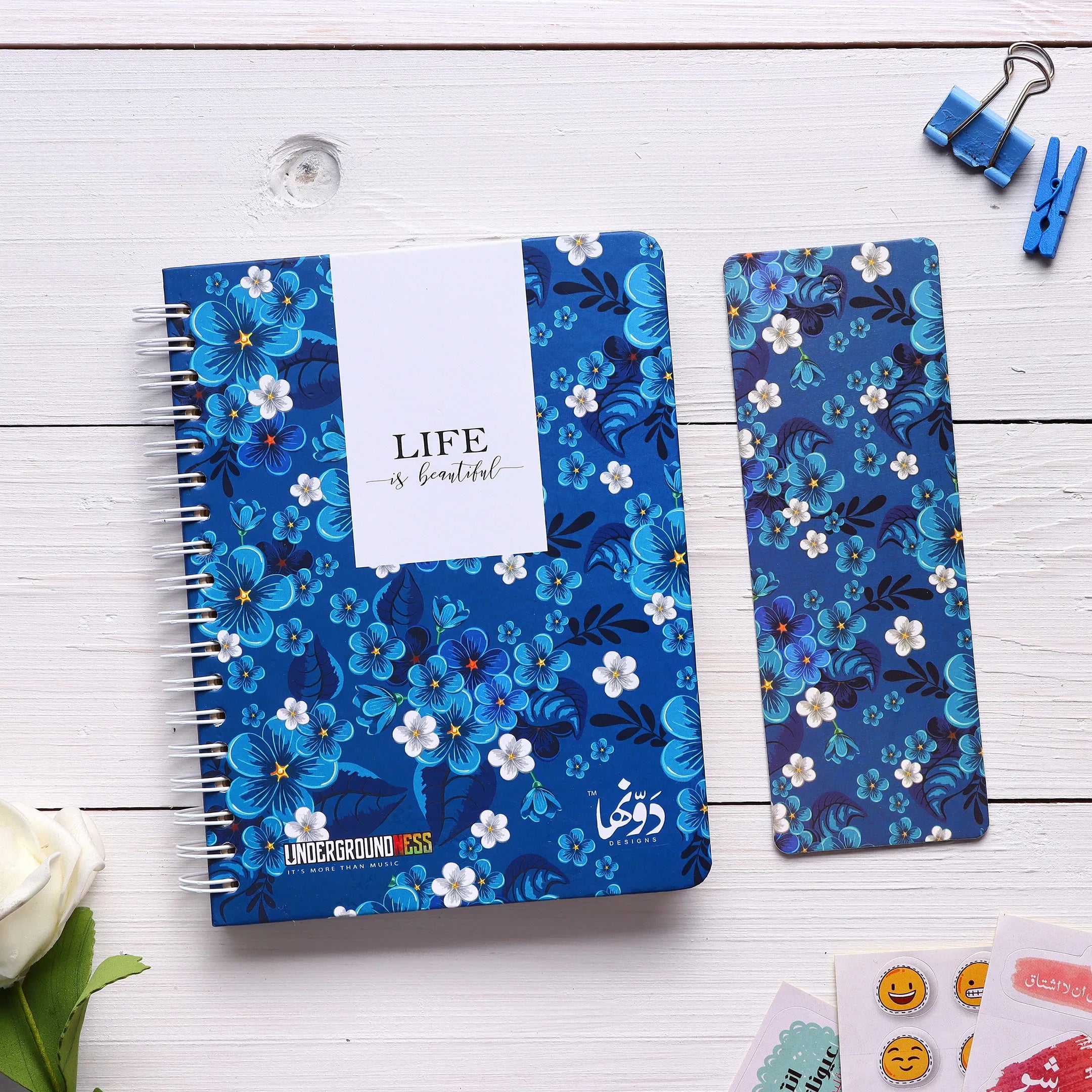 Blue Flowers | Pocket Notebook Wired Dawenha | دونها